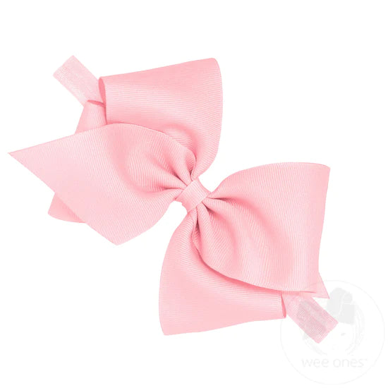 Mini King Classic Grosgrain Hair Bow on Baby Band (Pink & White Available)