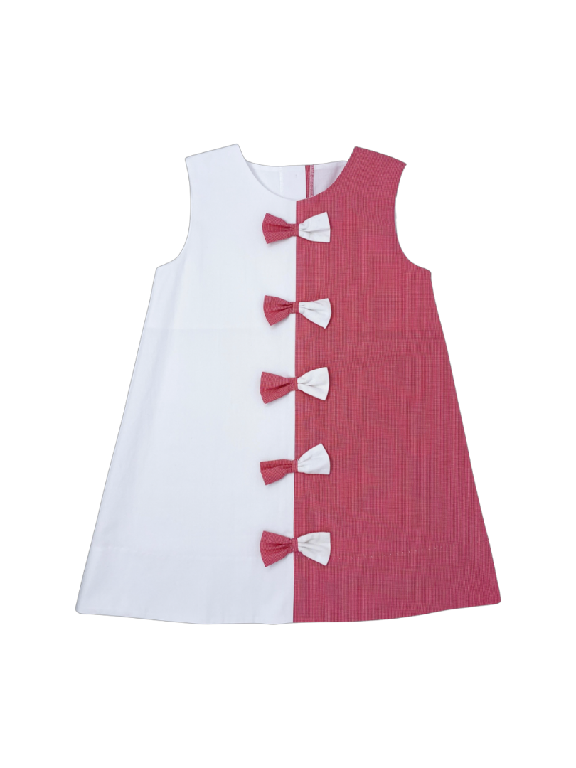 Red Microcheck & White Pique Emma Dress