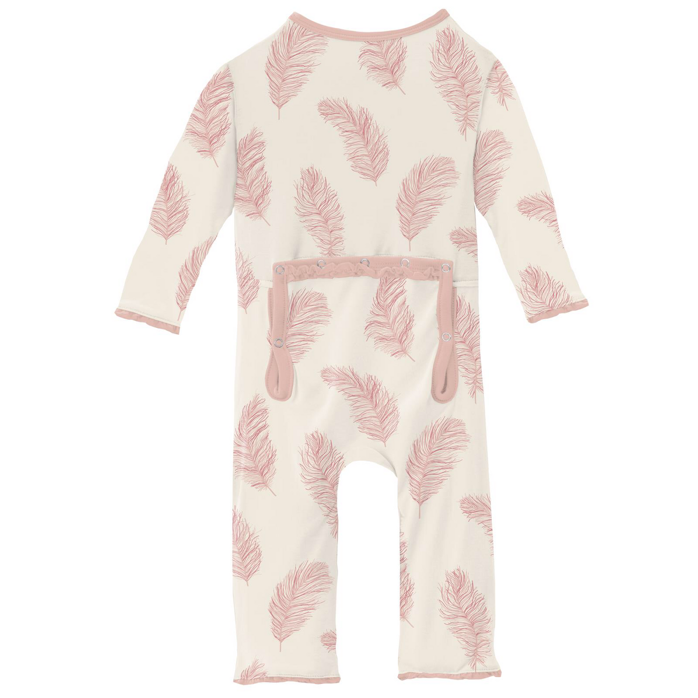 Natural Feathers Print Muffin Ruffle Coverall with Zipper
