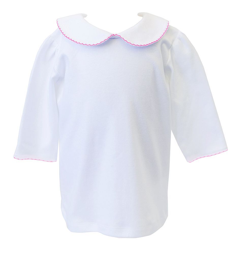 White Knit 3/4 Length Shirt with Pink Trim