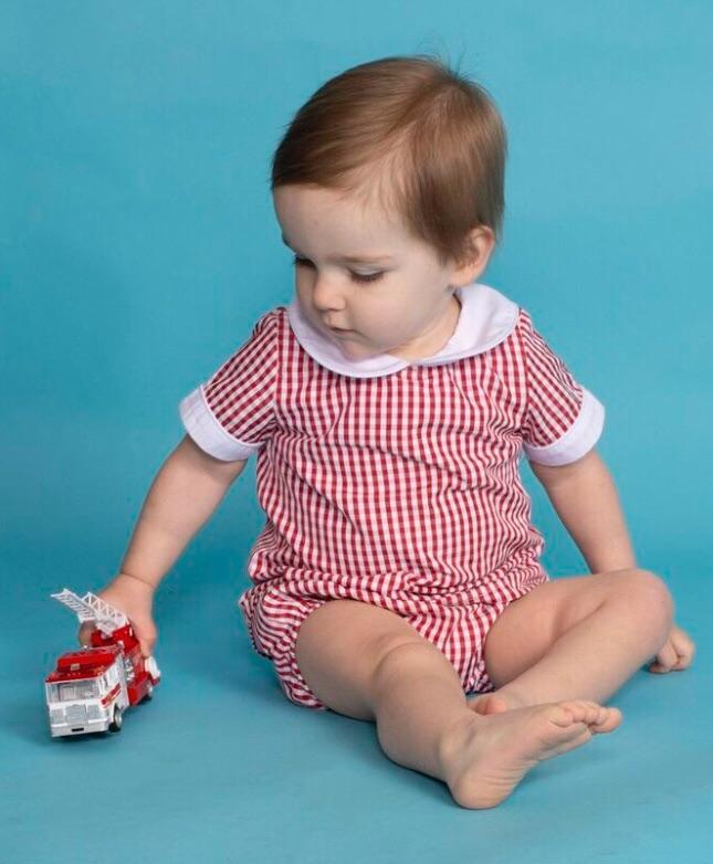 Red Gingham Aster Shirt & Diaper Cover