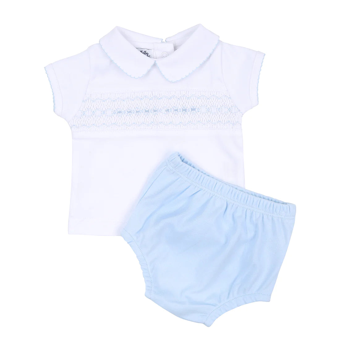 Hailey and Harry Smocked Collared Diaper Cover Set in Light Blue