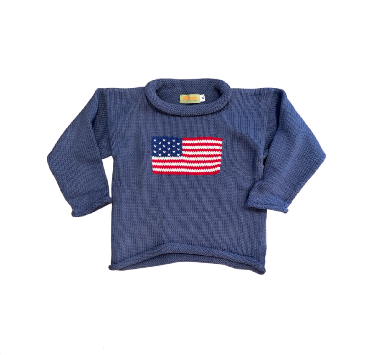 Slate Blue with Traditional American Flag Roll Sweater