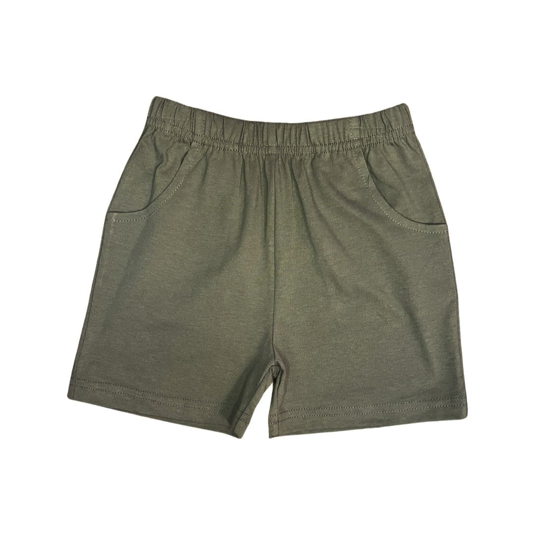 Military Green Jersey Shorts with Front Pocket