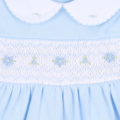 Hailey and Harry Smocked Collared Girl Footie in Light Blue