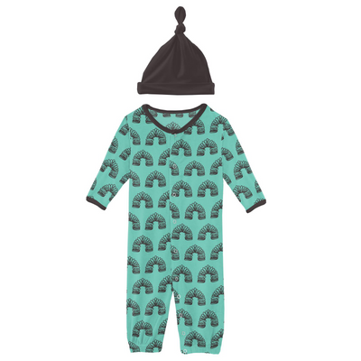 Glass Spring Toy Print Layette Gown Converter & Single Knot Hat Set