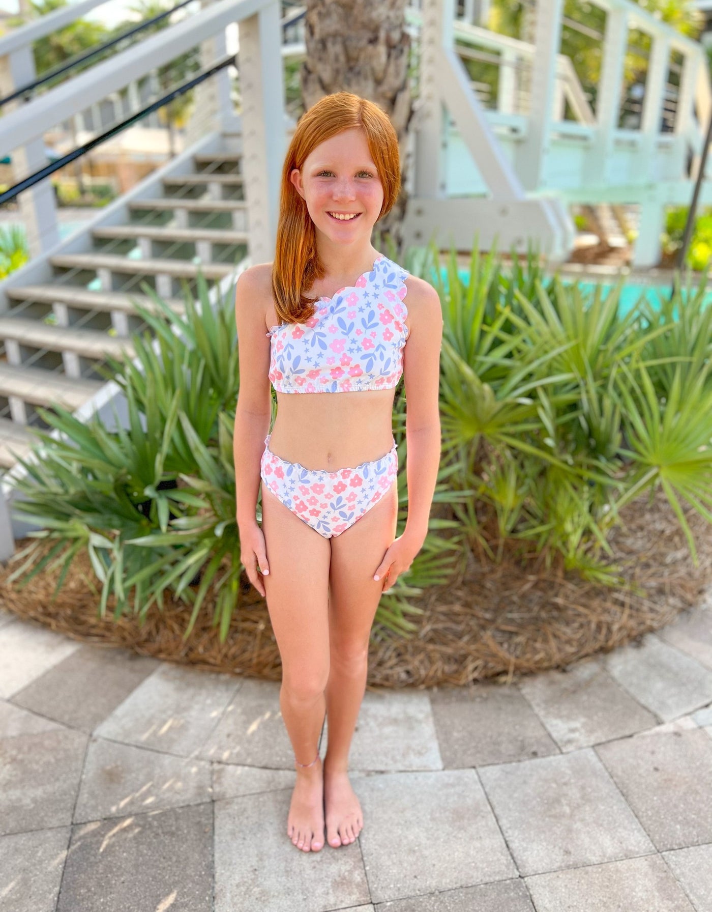 Two Piece Scalloped Swim- Pink and Lavender Floral