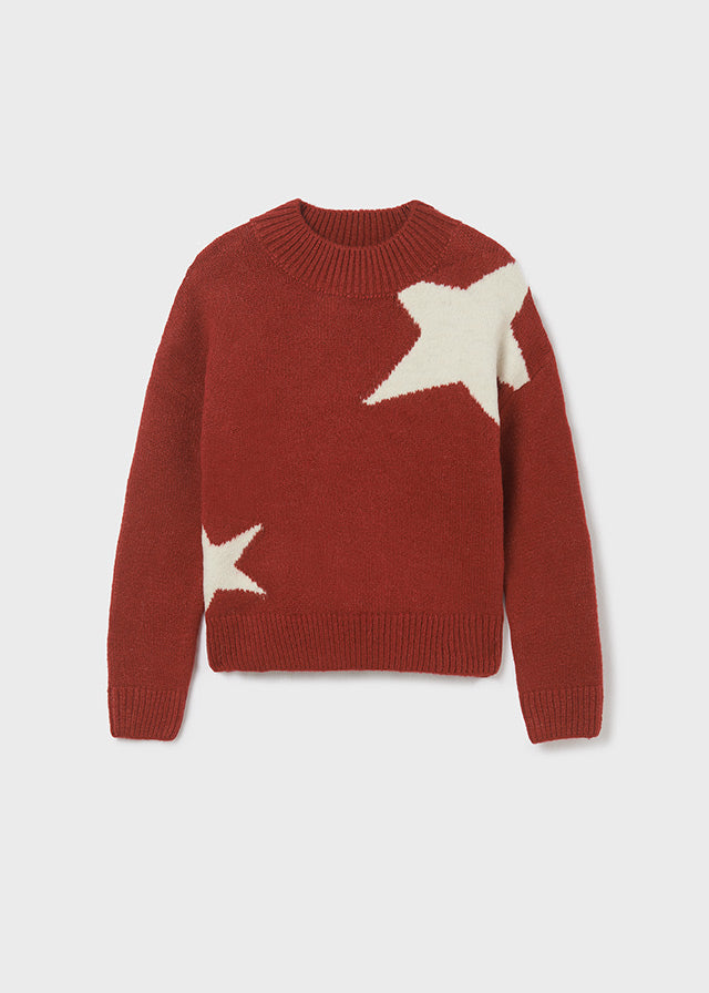 Knitted Sweater with Stars- Maroon