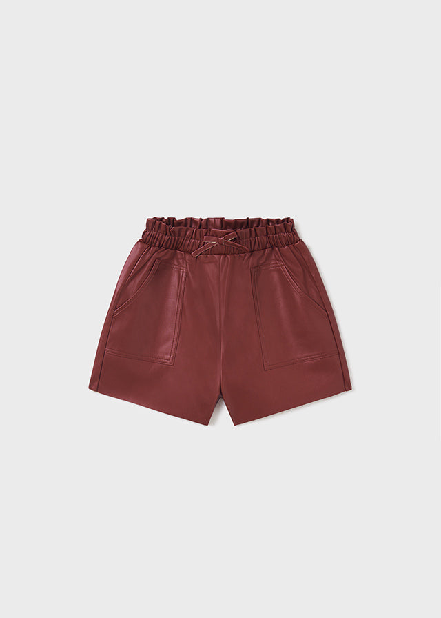 Leatherette Shorts- Maroon