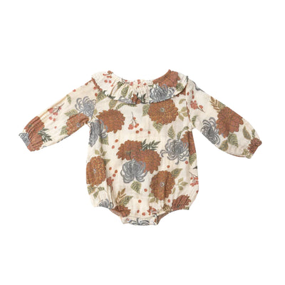 Fall Dahlias Bubble Romper with Ruffled Collar