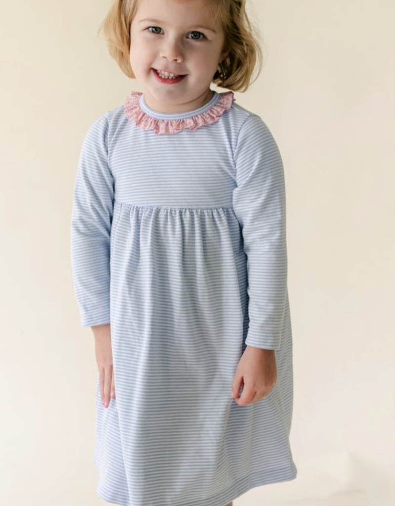 Cici Dress- Blue Candy Stripe with Murphy Floral