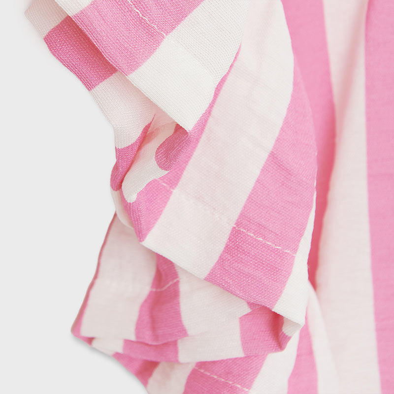 Pink and White Ruffled Sleeve Blouse