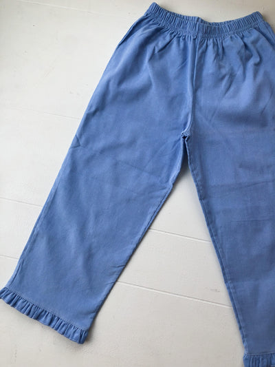 Sky Blue Ruffle Corduroy Pants